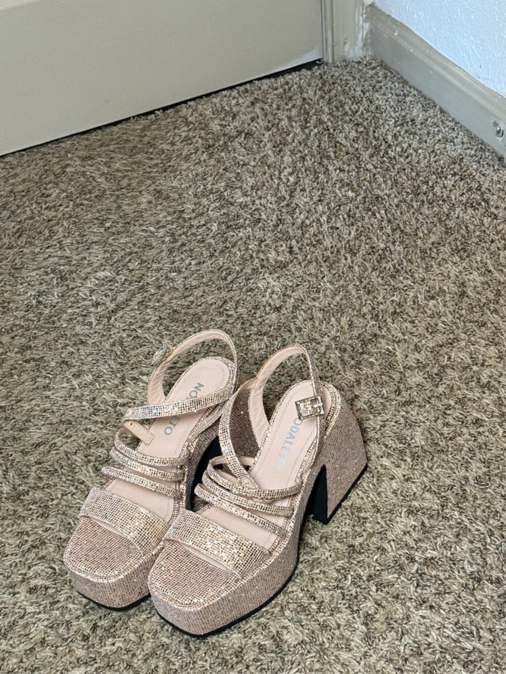 Nodaleto Disco Rose Gold Glitter Platform Heels Size EU 38